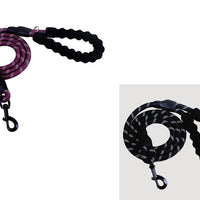HKM-9202877 Fashion Foam Handle Traction Strap Set with Black and White Reflective Strip - 1.5m Polyester Lead Rope