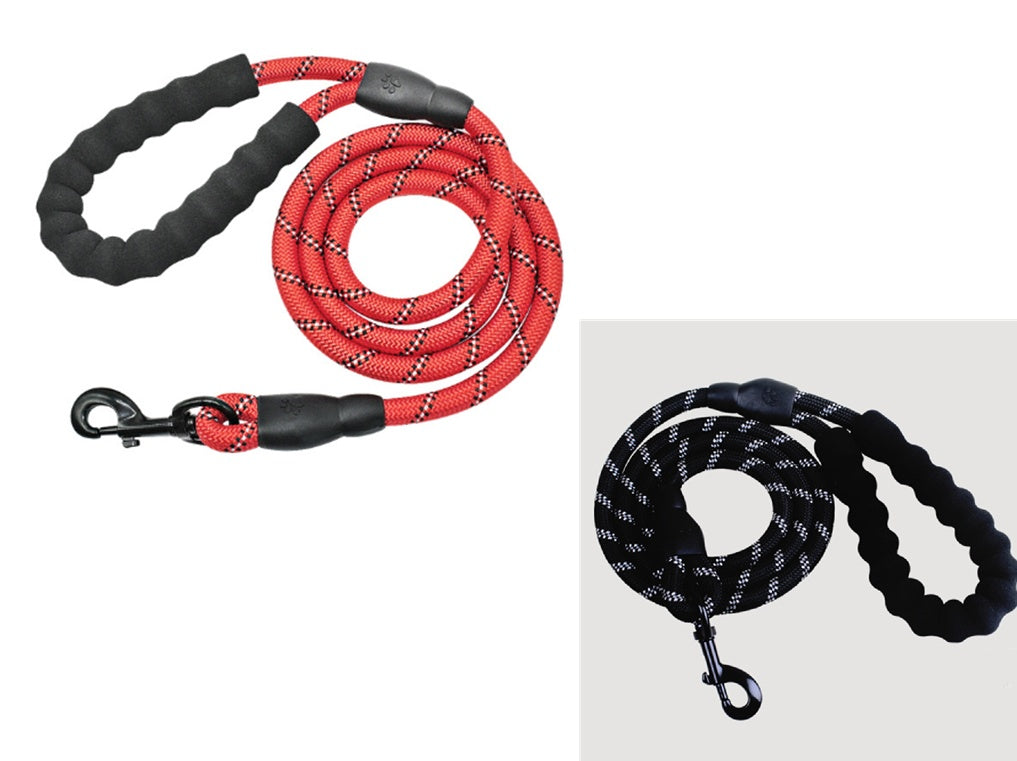 HKM-9202877 Fashion Foam Handle Traction Strap Set with Black and White Reflective Strip - 1.5m Polyester Lead Rope