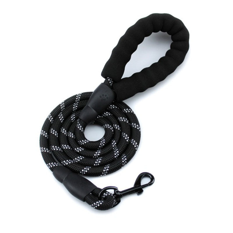HKM-9202877 Fashion Foam Handle Traction Strap Set with Black and White Reflective Strip - 1.5m Polyester Lead Rope