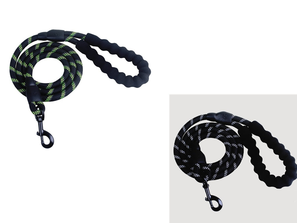 HKM-9202877 Fashion Foam Handle Traction Strap Set with Black and White Reflective Strip - 1.5m Polyester Lead Rope