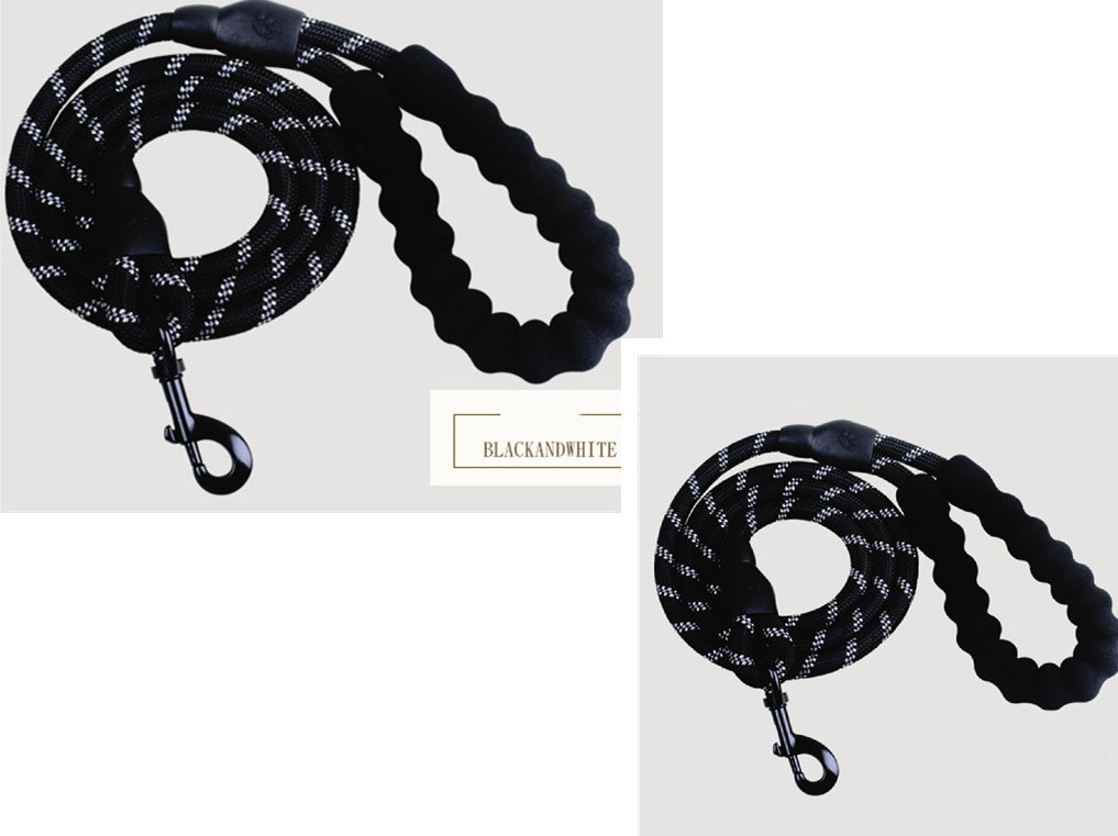 HKM-9202877 Fashion Foam Handle Traction Strap Set with Black and White Reflective Strip - 1.5m Polyester Lead Rope