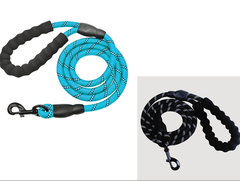 HKM-9202877 Fashion Foam Handle Traction Strap Set with Black and White Reflective Strip - 1.5m Polyester Lead Rope