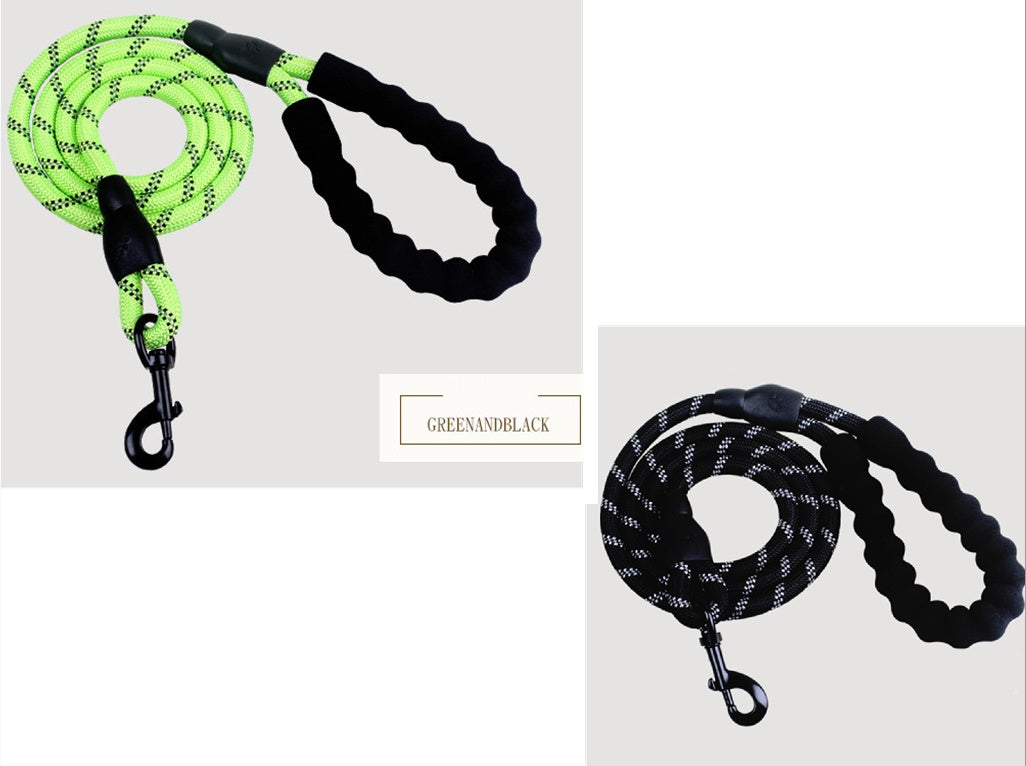HKM-9202877 Fashion Foam Handle Traction Strap Set with Black and White Reflective Strip - 1.5m Polyester Lead Rope