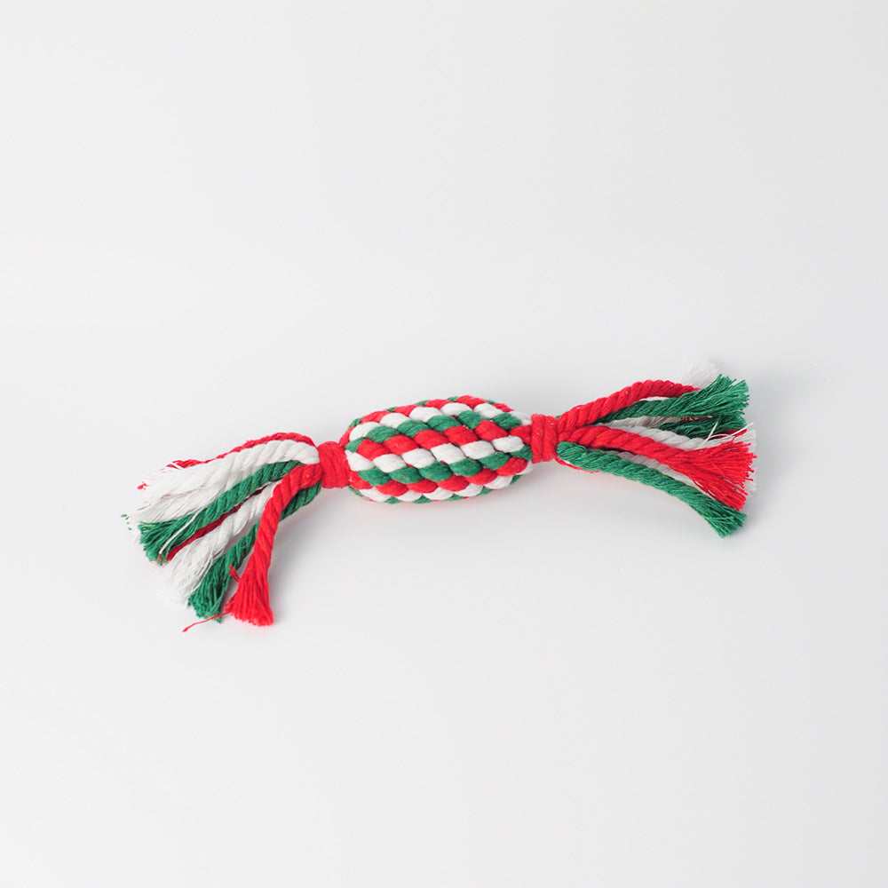 HKM-9203901 Cotton Rope Knot Toy for Dogs and Cats - Christmas Tree Design, Durable and Safe for Chewing