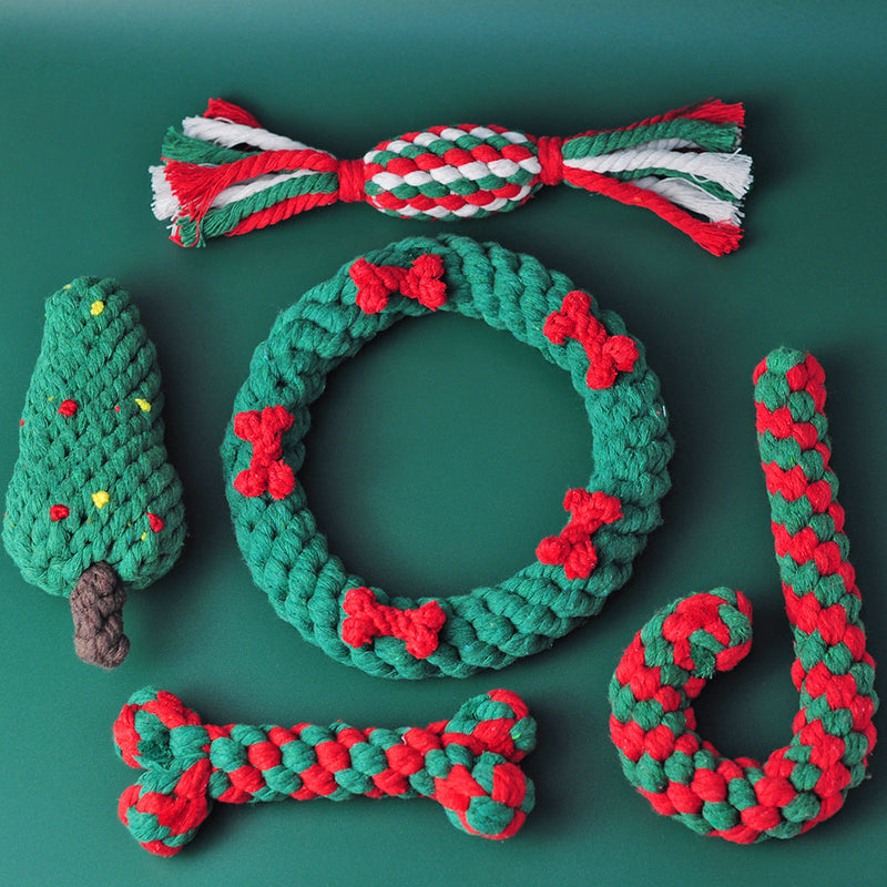 HKM-9203901 Cotton Rope Knot Toy for Dogs and Cats - Christmas Tree Design, Durable and Safe for Chewing