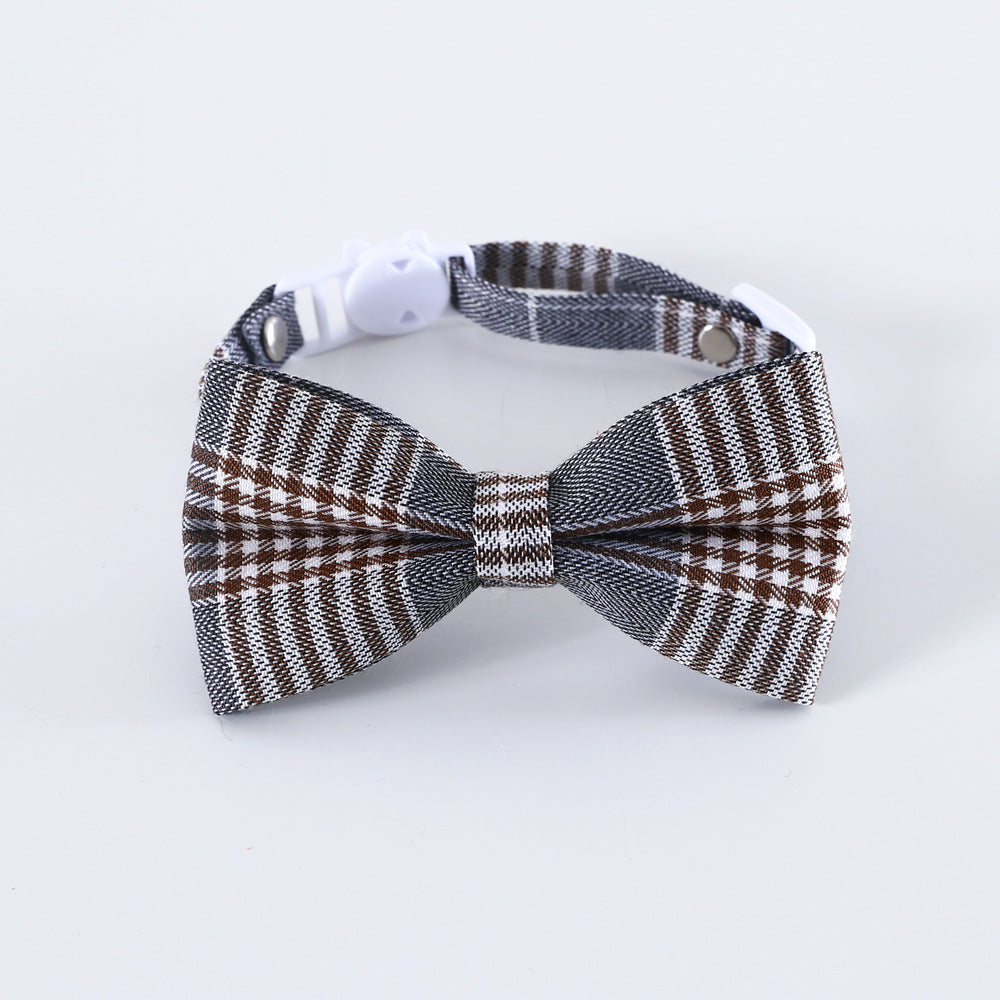 HKM-9205053 Adjustable British Style Plaid Bow Tie and Tie Collar Accessories for Pets