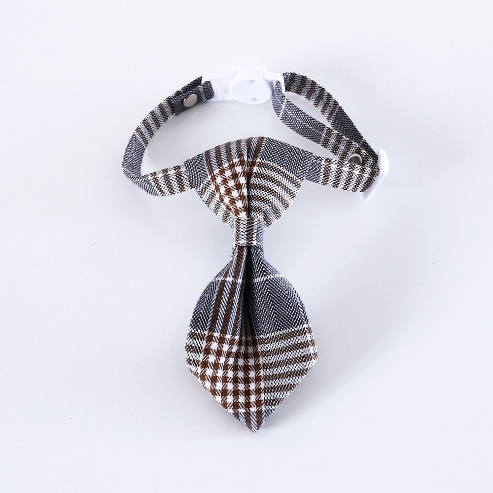 HKM-9205053 Adjustable British Style Plaid Bow Tie and Tie Collar Accessories for Pets