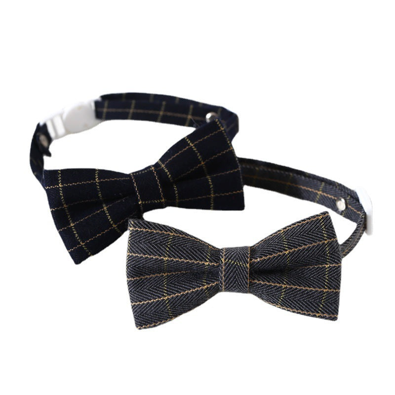 HKM-9205053 Adjustable British Style Plaid Bow Tie and Tie Collar Accessories for Pets