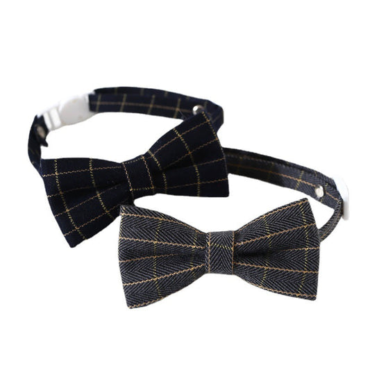 HKM-9205053 Adjustable British Style Plaid Bow Tie and Tie Collar Accessories for Pets