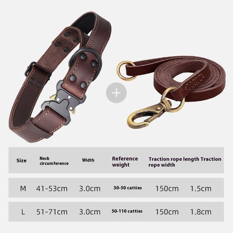 HKM-9205693 Leather Large Dog Bandana with Pulling Rope - Black and Brown Options Available