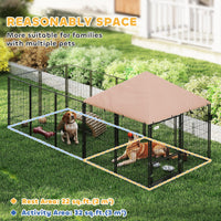 HKM-9206717 Large Adjustable Outdoor Dog Kennel with Waterproof Canopy and Rotating Bowls - 11.3' x 4.7' x 5.1'