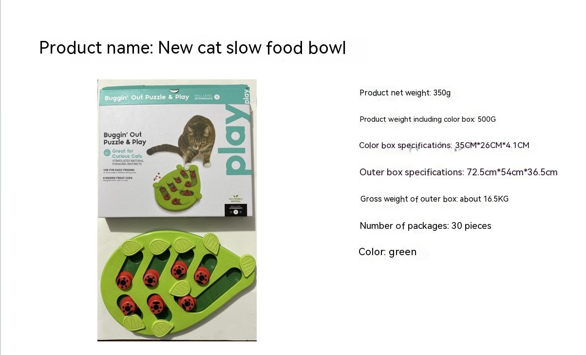 HKM-9209021 Slow Feed Cat Bowl in Green - BPA-Free PP Material Pet Tableware