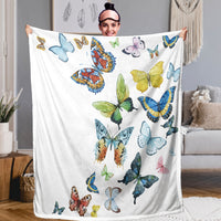 HKM-920915 Colorful Butterfly Reversible Sherpa Fleece Blanket - Soft, Warm, and Versatile Throw for Adults and Toddlers, 50x60 Inches and 60x80 Inches