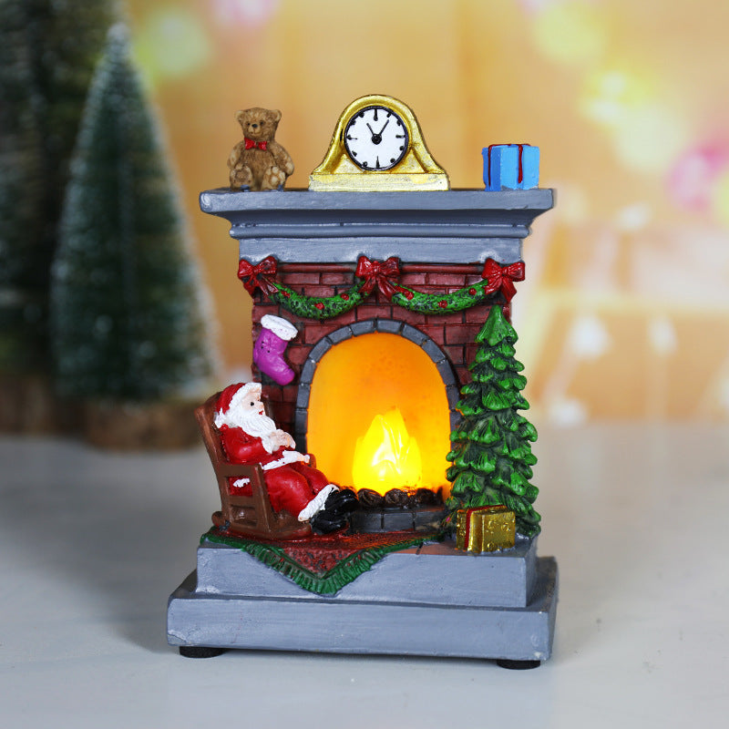 HKM-921043 Luminous Christmas Fireplace Night Lamp - Decorative Resin Ornament