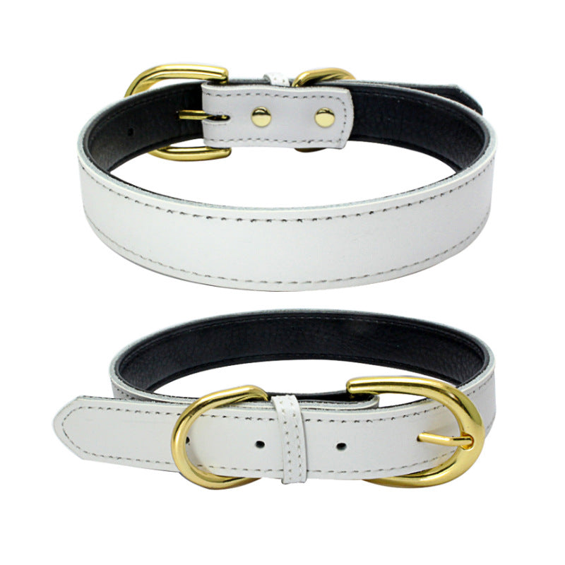 HKM-9210813 Cowhide Leather Dog Collar - Adjustable Sizes XS to L, Durable and Stylish Design