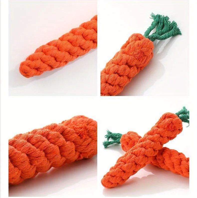 HKM-9211453 Durable Cotton Rope Pet Chew Toy in Carrot Shape for Small Dogs and Cats, Promotes Dental Health
