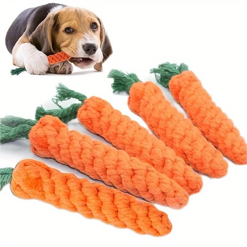 HKM-9211453 Durable Cotton Rope Pet Chew Toy in Carrot Shape for Small Dogs and Cats, Promotes Dental Health