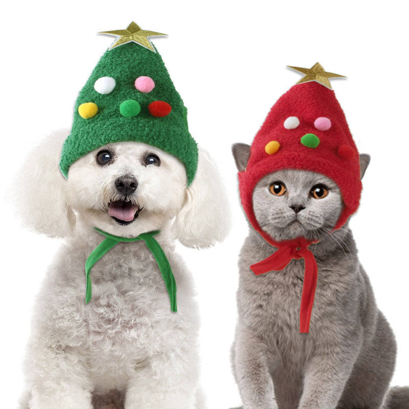 HKM-9212093 Pet Christmas Tree Hat with Adjustable Chin Strap - Cute Holiday Headwear for Cats and Small Pets