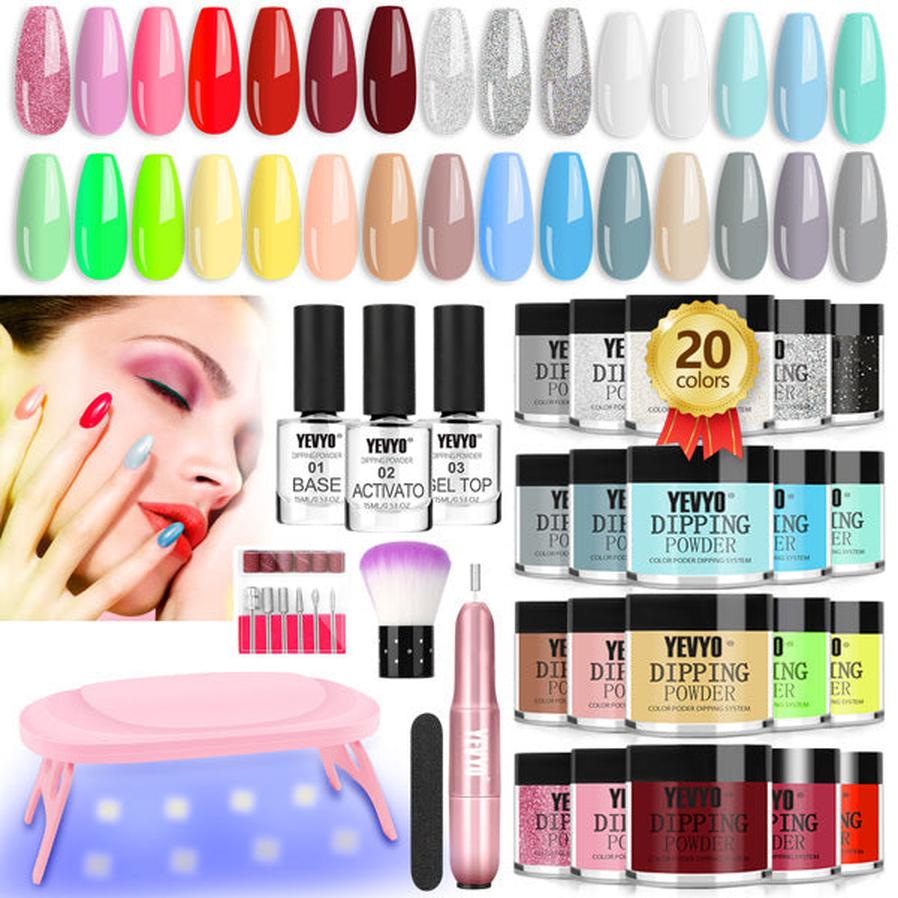 HKM-921235 20-Color Acrylic Nail Dip Kit with UV Light, Drill, Base & Top Coat for DIY Nail Art