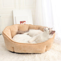 HKM-9212861 Shell-Shaped Pet Nest in Soft Imitation Suede & Plush ¨C Available in Pink, Gray, and Khaki