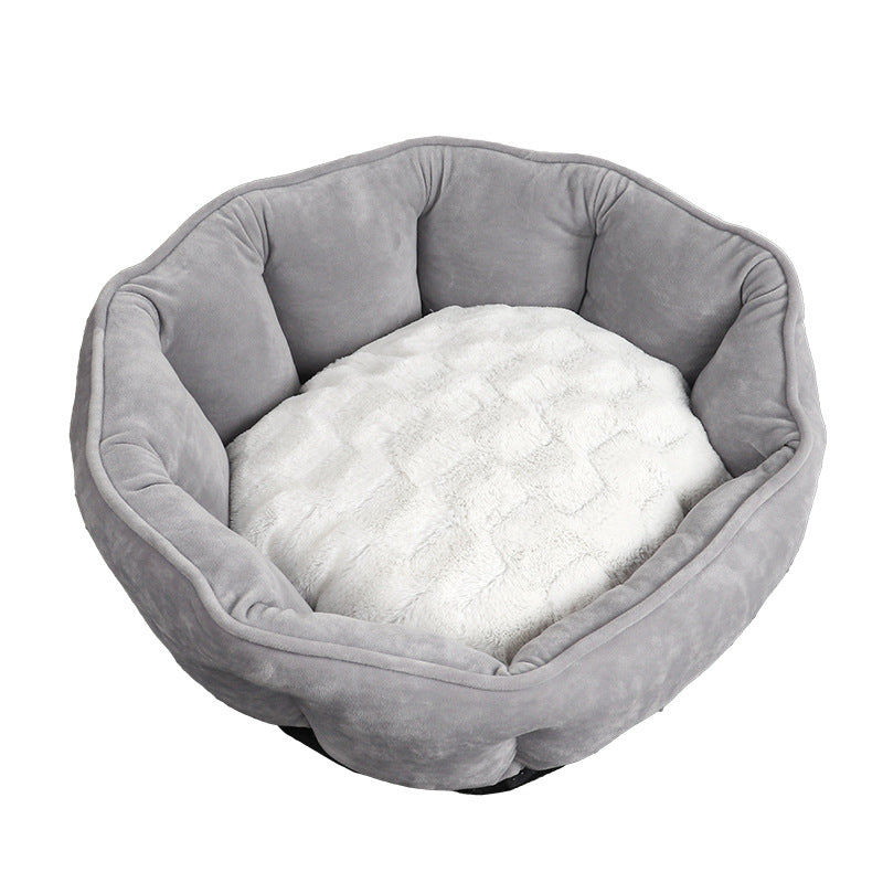 HKM-9212861 Shell-Shaped Pet Nest in Soft Imitation Suede & Plush ¨C Available in Pink, Gray, and Khaki