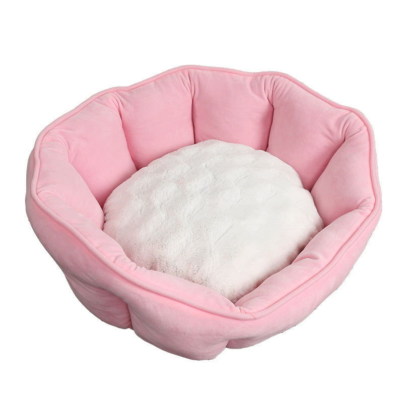 HKM-9212861 Shell-Shaped Pet Nest in Soft Imitation Suede & Plush ¨C Available in Pink, Gray, and Khaki