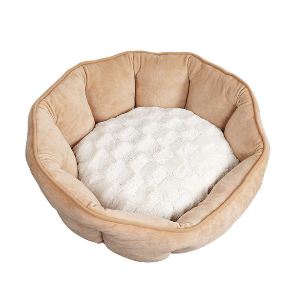 HKM-9212861 Shell-Shaped Pet Nest in Soft Imitation Suede & Plush ¨C Available in Pink, Gray, and Khaki