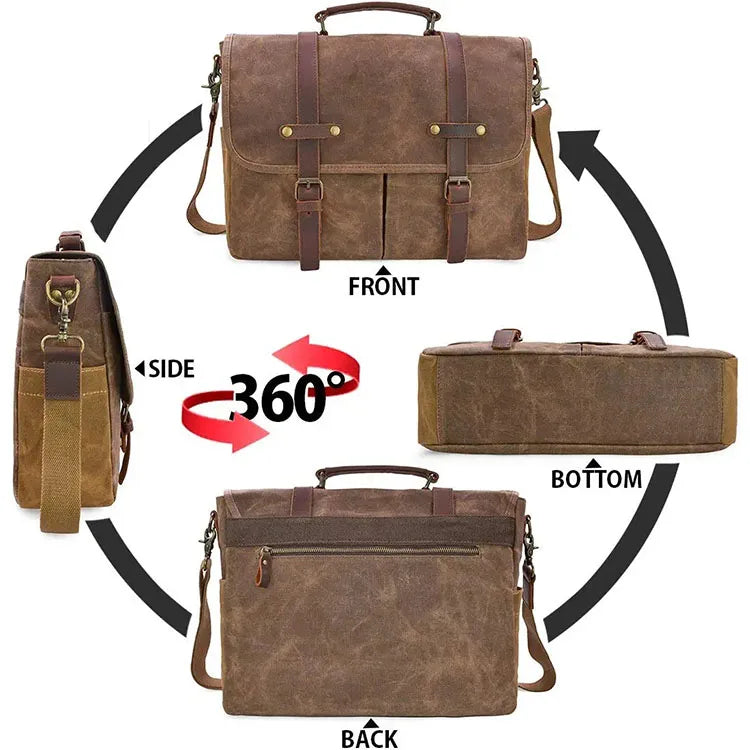HKM-921299 Vintage 15.6 Inch Genuine Leather Waterproof Laptop Briefcase for Travel and Business
