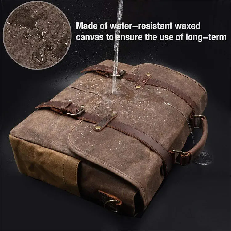 HKM-921299 Vintage 15.6 Inch Genuine Leather Waterproof Laptop Briefcase for Travel and Business