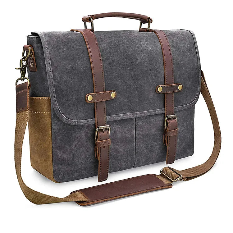 HKM-921299 Vintage 15.6 Inch Genuine Leather Waterproof Laptop Briefcase for Travel and Business
