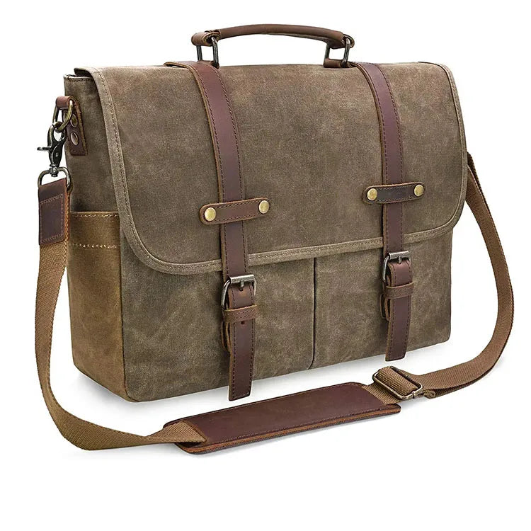HKM-921299 Vintage 15.6 Inch Genuine Leather Waterproof Laptop Briefcase for Travel and Business