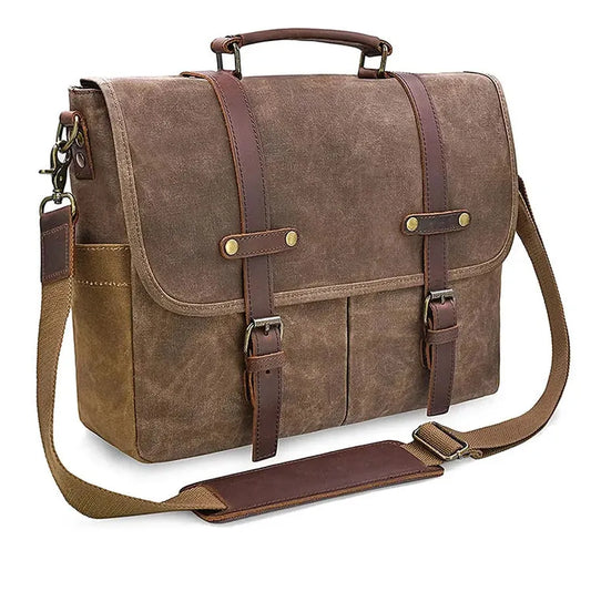 HKM-921299 Vintage 15.6 Inch Genuine Leather Waterproof Laptop Briefcase for Travel and Business