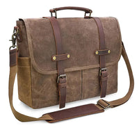 HKM-921299 Vintage 15.6 Inch Genuine Leather Waterproof Laptop Briefcase for Travel and Business