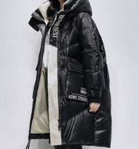 HKM-9213245 Women's Polished Black Ultra-Thin Down Jacket, Mid-Length with Long Sleeves