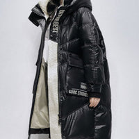 HKM-9213245 Women's Polished Black Ultra-Thin Down Jacket, Mid-Length with Long Sleeves