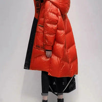 HKM-9213245 Women's Polished Black Ultra-Thin Down Jacket, Mid-Length with Long Sleeves