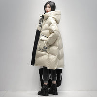 HKM-9213245 Women's Polished Black Ultra-Thin Down Jacket, Mid-Length with Long Sleeves