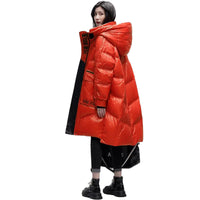 HKM-9213245 Women's Polished Black Ultra-Thin Down Jacket, Mid-Length with Long Sleeves