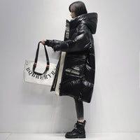 HKM-9213245 Women's Polished Black Ultra-Thin Down Jacket, Mid-Length with Long Sleeves