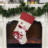 HKM-921363 Christmas Socks Pendant - Non-Woven Velvet and Linen Cloth, 47cm Tall, 22cm Opening