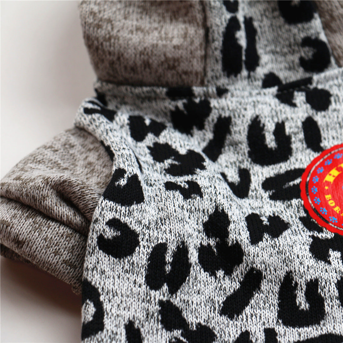 HKM-9213885 Cozy Fleece Dog Sweater in Leopard Print and Curved Designs