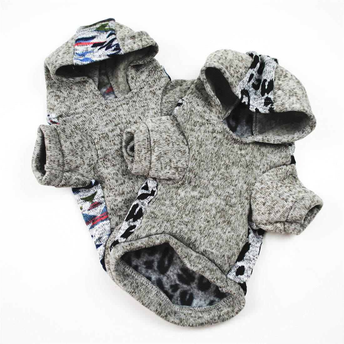 HKM-9213885 Cozy Fleece Dog Sweater in Leopard Print and Curved Designs
