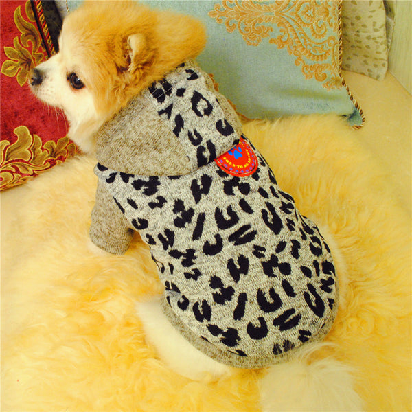 HKM-9213885 Cozy Fleece Dog Sweater in Leopard Print and Curved Designs
