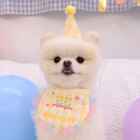 HKM-9216189 Dog Birthday Bib and Adjustable Hat Set in Yellow for Pet Celebrations