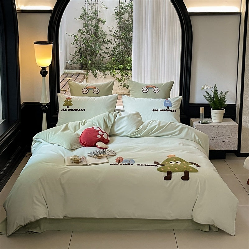 HKM-921747 Cartoon Cute Style Pure Cotton Sanding Duvet Cover and Bed Sheet Set