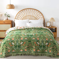 HKM-921747 Pure Cotton Double-Sided Gauze Towel Blanket in Greenish White with Floral Design - Multiple Sizes Available