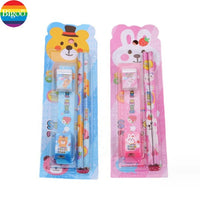 HKM-921875 5-Piece Kids' School Supplies Set with Pencil, Ruler, and Eraser in Pink and Blue