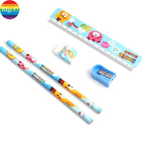 HKM-921875 5-Piece Kids' School Supplies Set with Pencil, Ruler, and Eraser in Pink and Blue