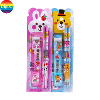 HKM-921875 5-Piece Kids' School Supplies Set with Pencil, Ruler, and Eraser in Pink and Blue