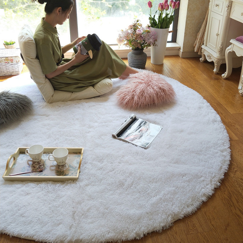 HKM-922131 Silk Wool Tie Dye Round Carpet - Soft Long Hair Floor Mat for Bedroom and Living Room